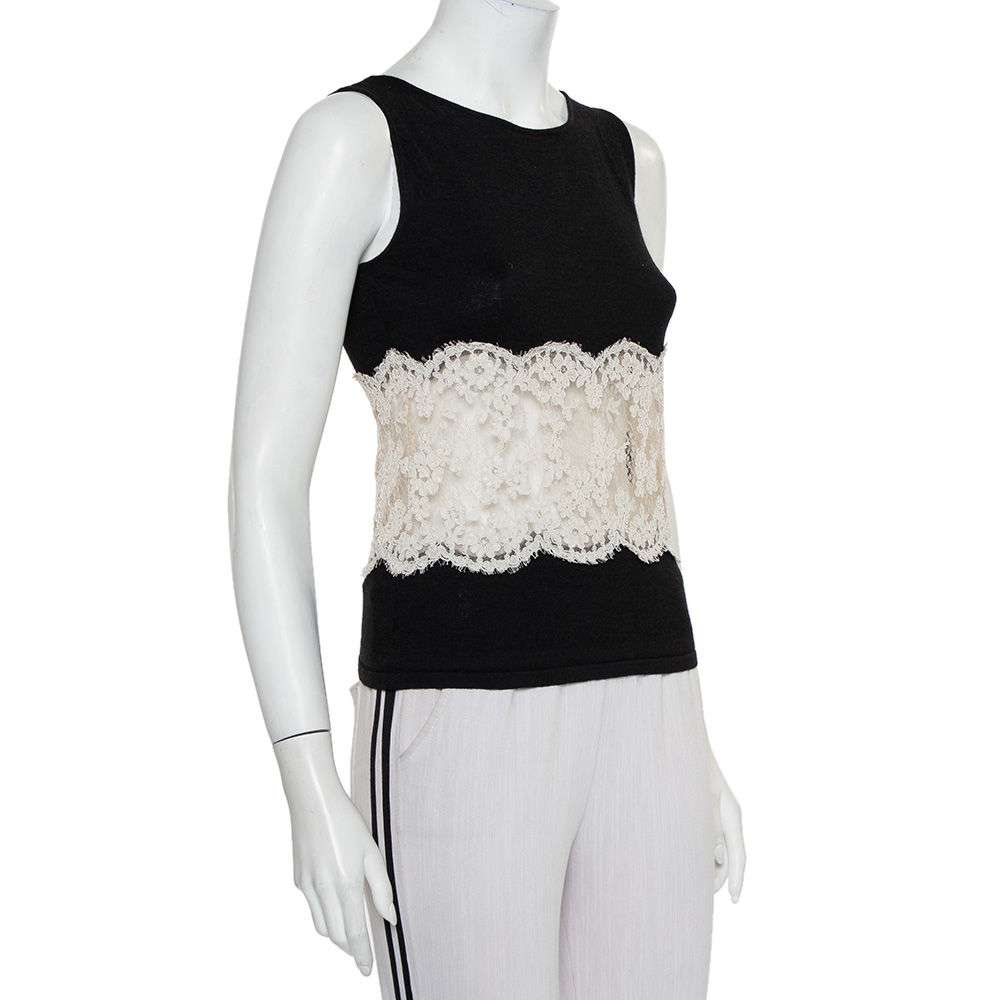 

Valentino Black Wool & Cashmere Lace Trim Tank Top