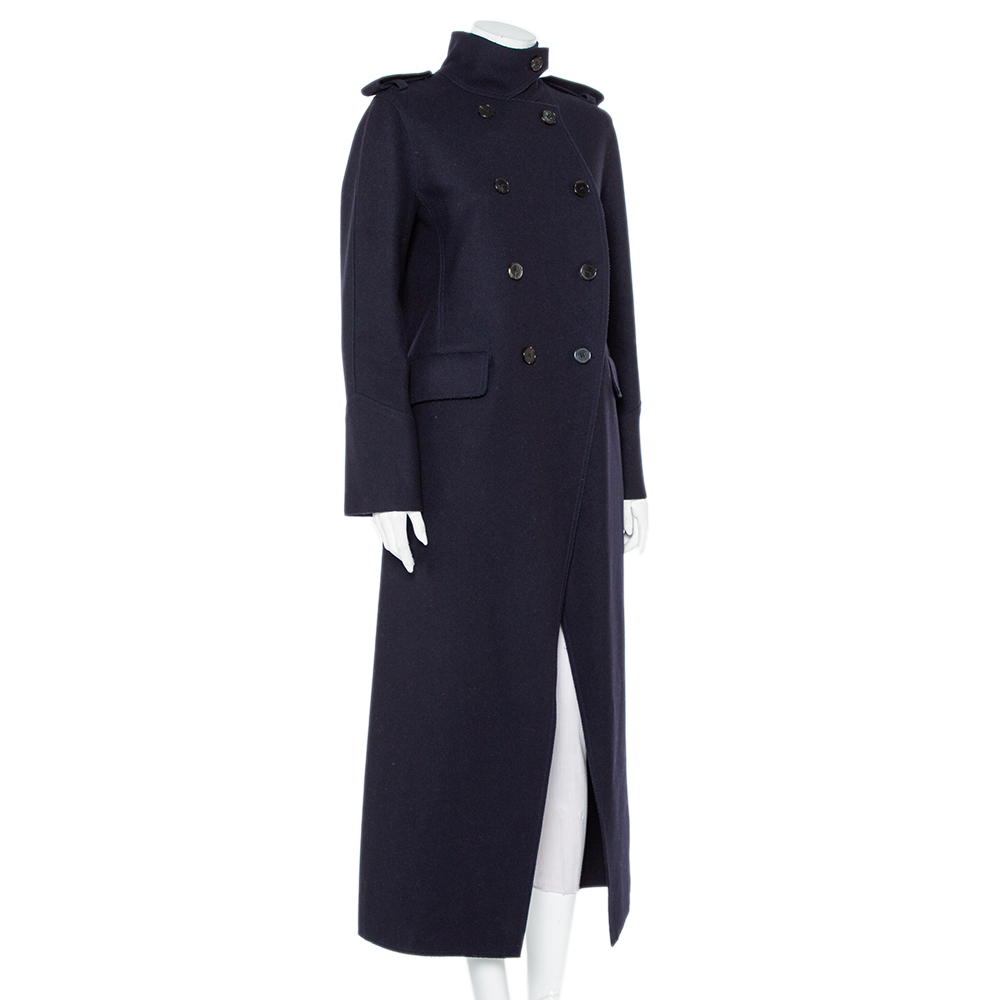 

Valentino Navy Blue Wool Double Breasted Long Trench Coat