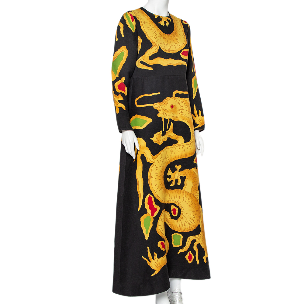 

Valentino 1968 Vintage Multicolor Dragon Printed Wool & Silk Maxi Dress