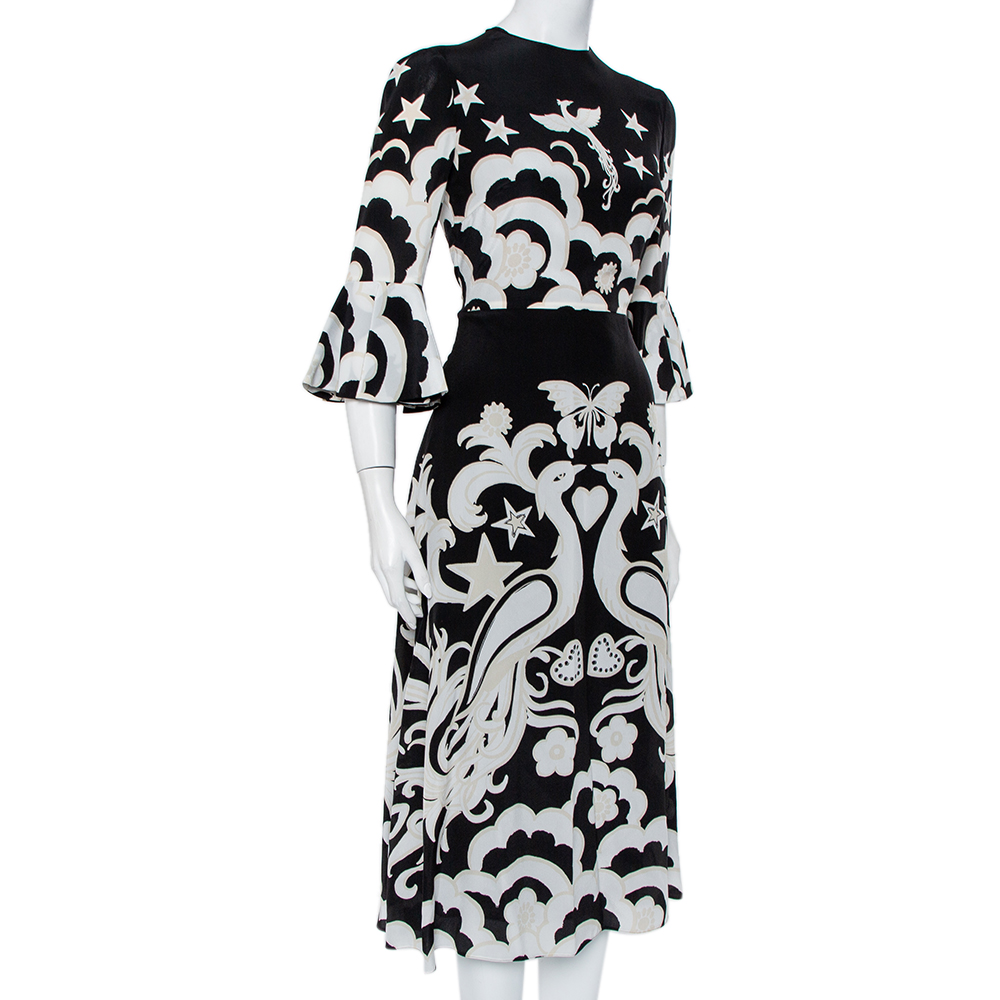 

Valentino Black Phoenix Printed Silk Midi Dress