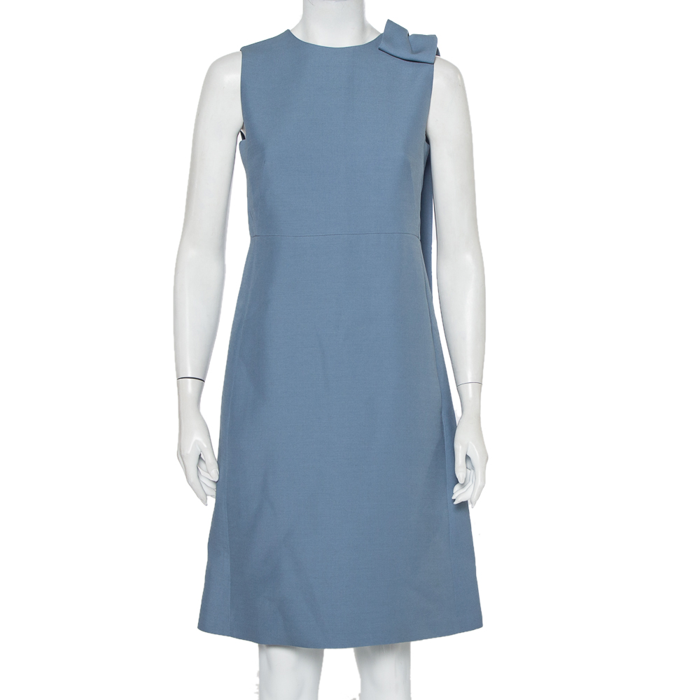 

Valentino Powder Blue Wool & Silk Bow Detail Sleeveless Shift Dress