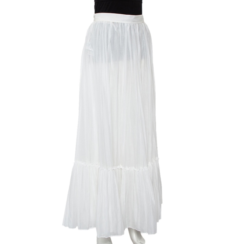 

Valentino White Cotton Pleated Maxi Skirt