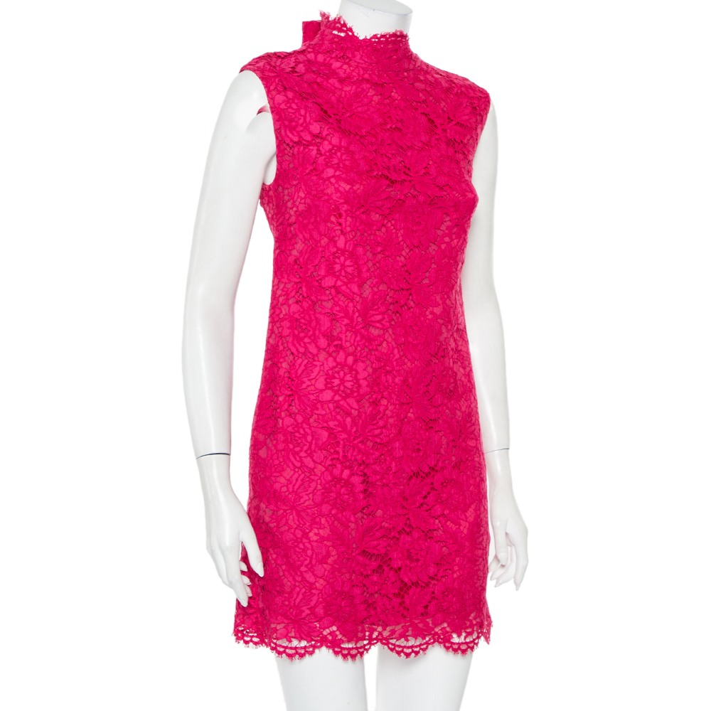 

Valentino Pink Lace Bow Detail High Neck Shift Dress