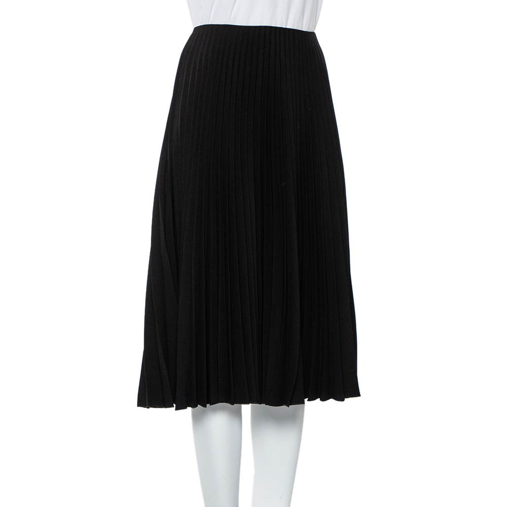 

Valentino Black Pleated Crepe Midi Skirt