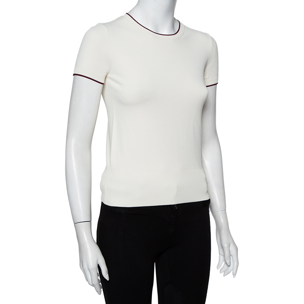 

Valentino Off White Knit Contrast Trim Detail Sweater