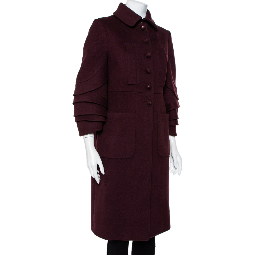 

Valentino Hiver 2008 Burgundy Wool Ruffle Sleeve Button Front Coat