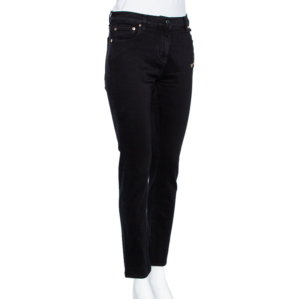 

Valentino Black Denim Embellished love Detail Slim Fit Jeans