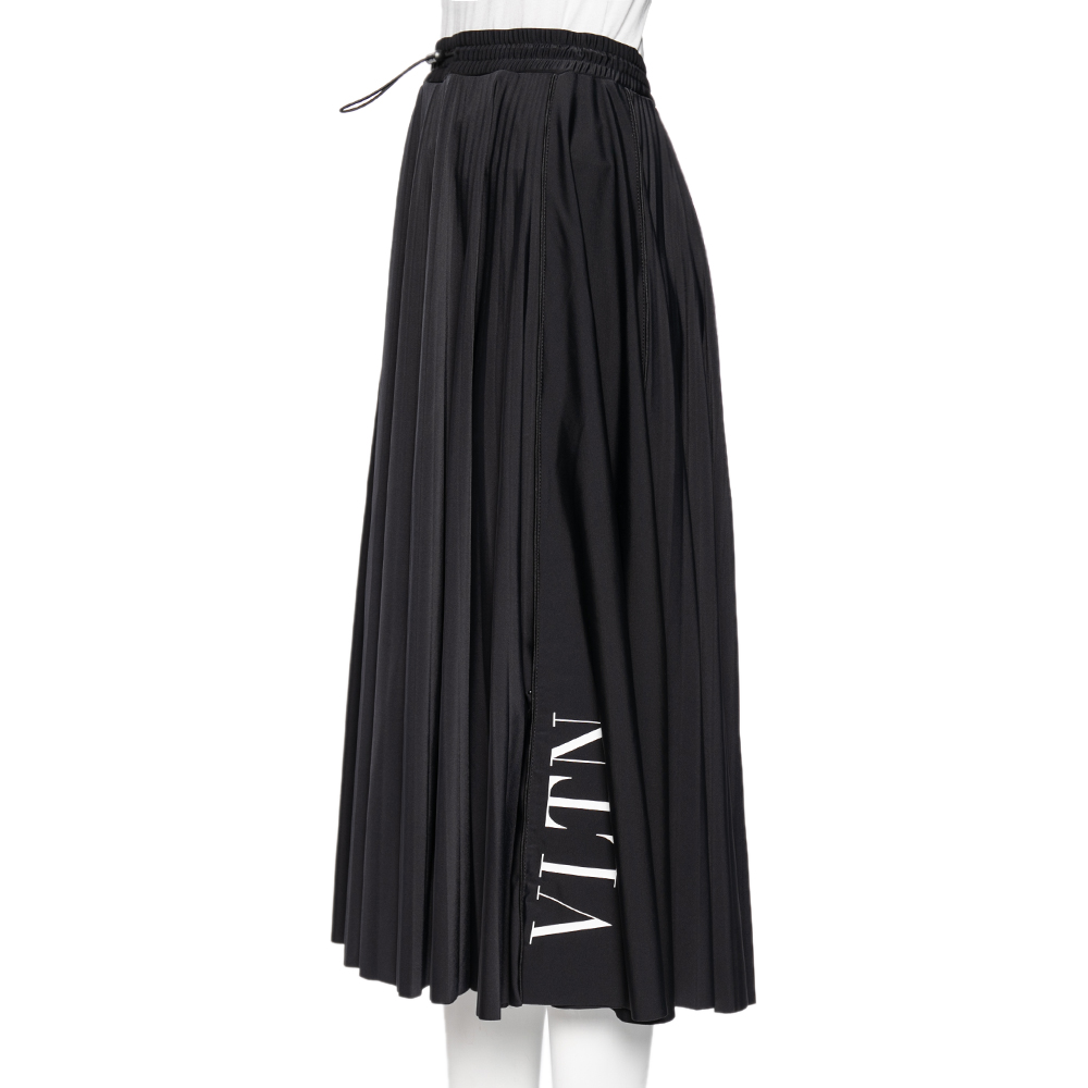 

Valentino Black Logo Printed Knit Pleated Midi Skirt
