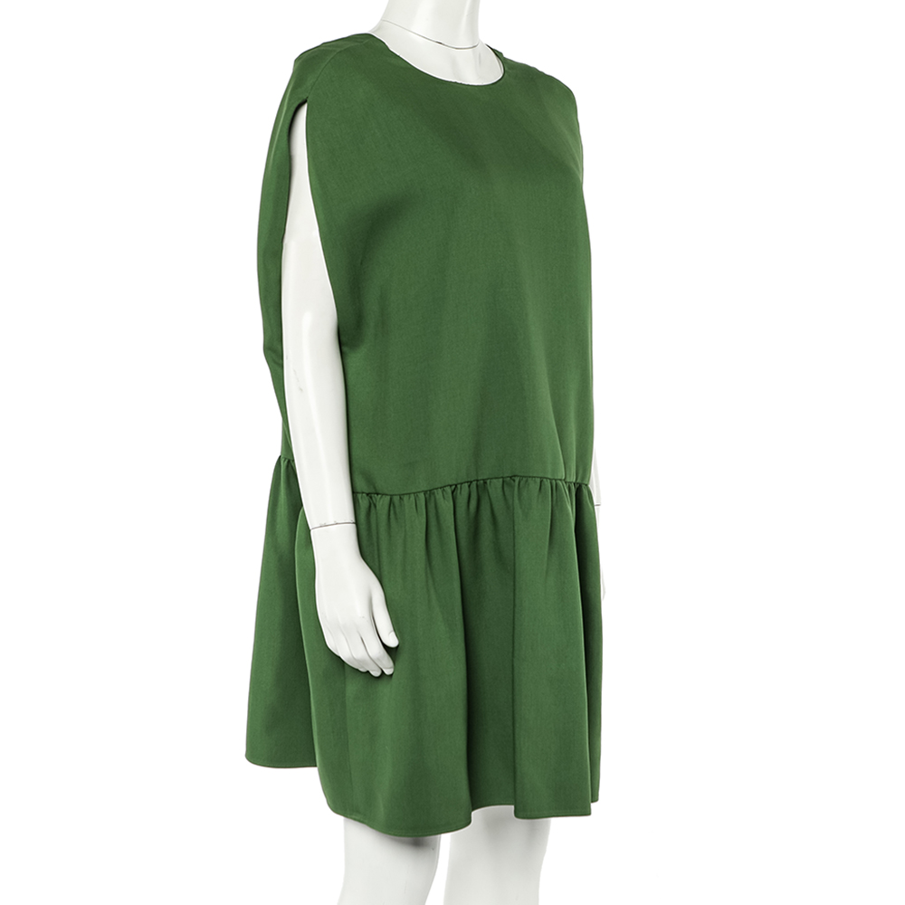 

Valentino Green Wool & Silk Pleated Detail Oversized Mini Dress