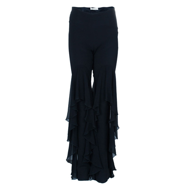 Pre Owned بنطال فالينتينو أسود بكشكشة طويل M