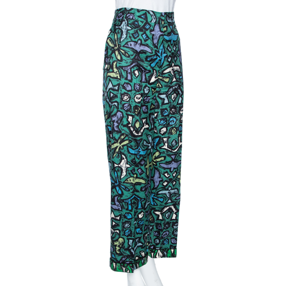 

Valentino Green Silk Graffiti Print Straight Fit Trousers