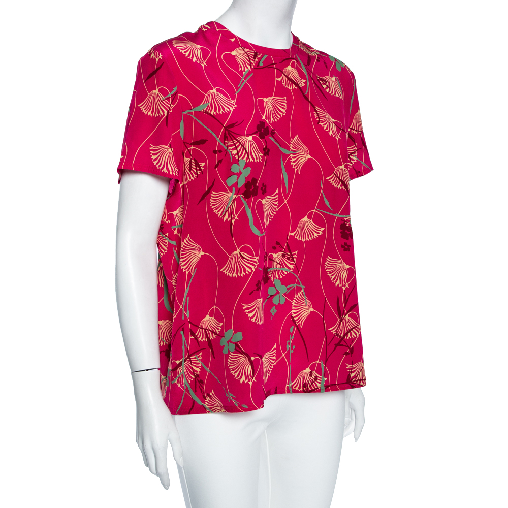 

Valentino Pink Floral Print Silk Blouse