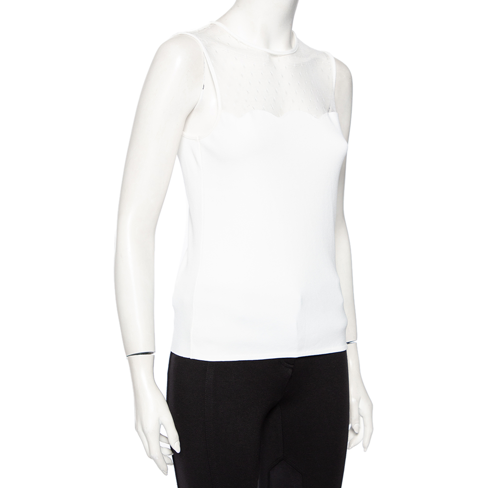 

Valentino White Knit Mesh Inset Sleeveless Top