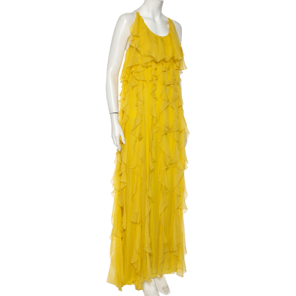 

Valentino Yellow Silk Open-Back Ruffled Organza Gown