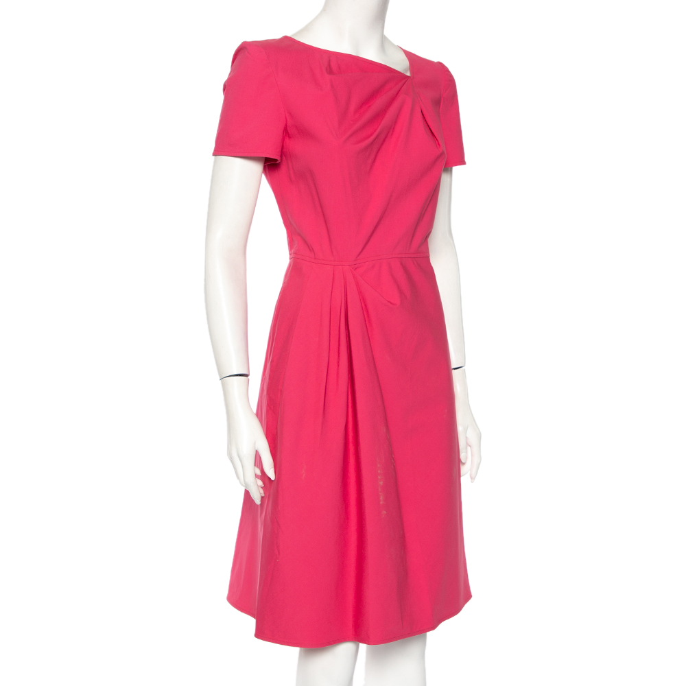 

Valentino Technocouture Pink Cotton Asymmetrical Neck Detail A-Line Dress