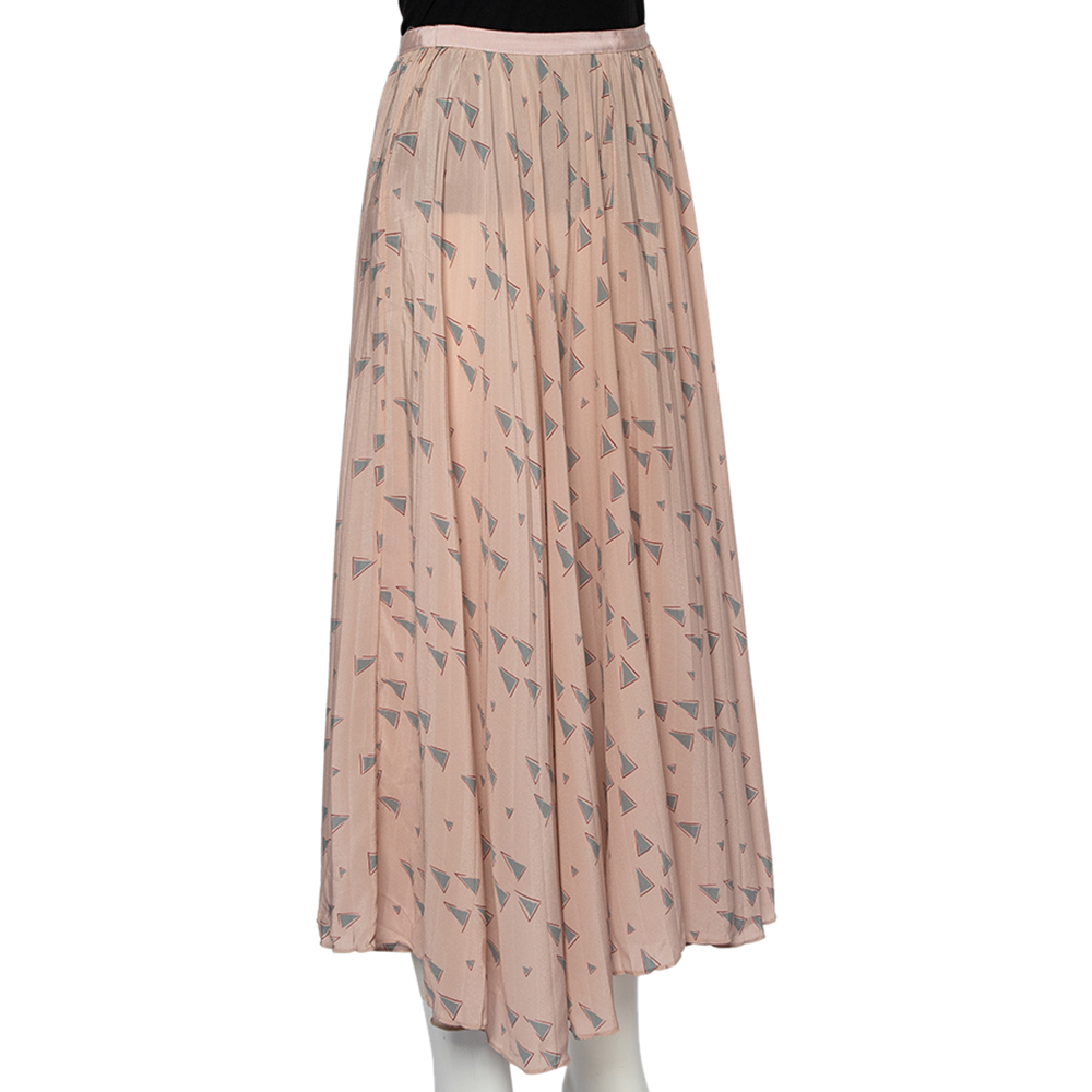 

Valentino Pink Triangle Printed Silk Midi Skirt