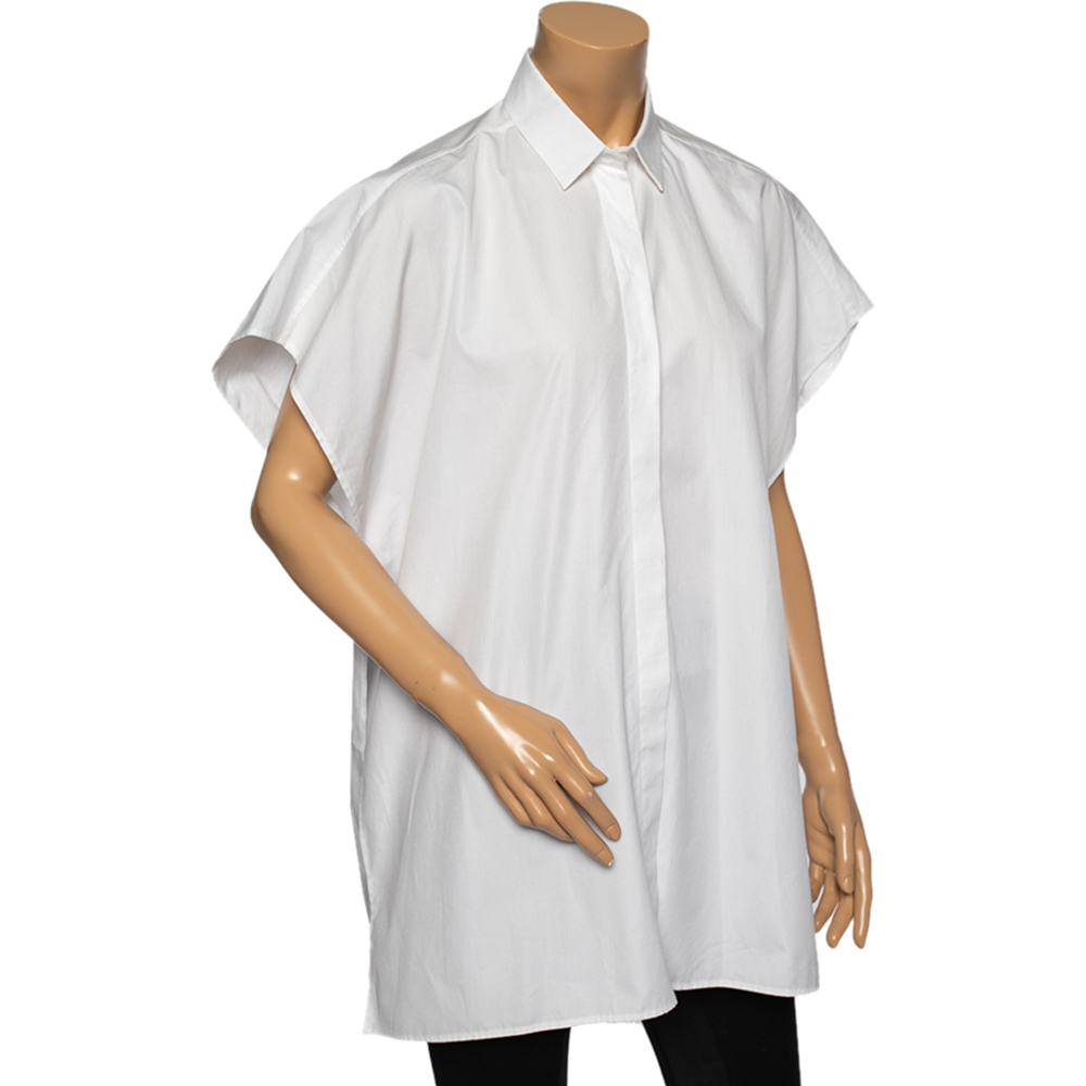 

Valentino White Cotton Oversized Button Front Sleeveless Shirt