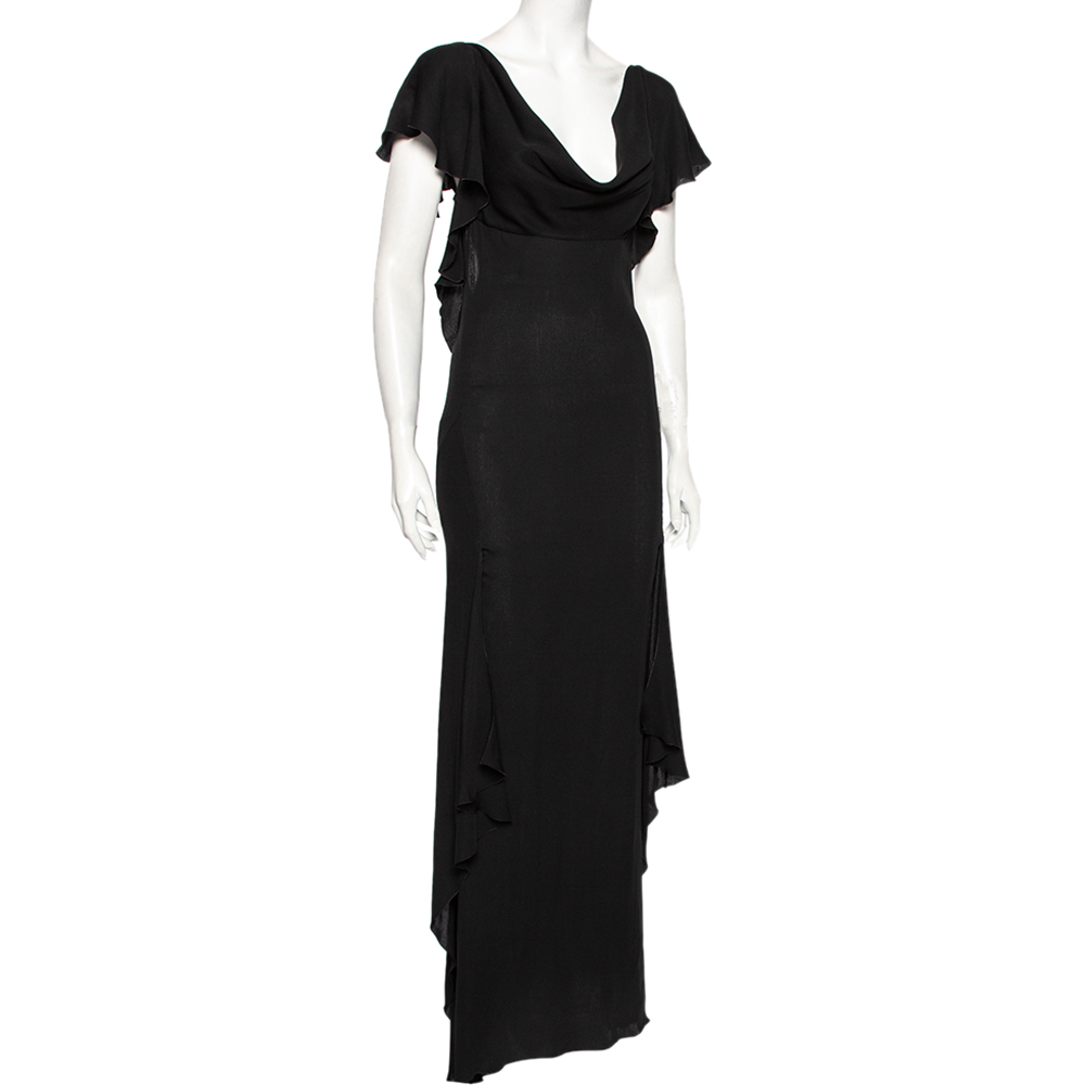 

Valentino Black Ruffled Silk Backless Maxi Dress