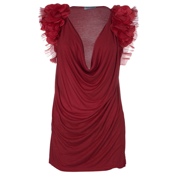 Pre Owned Valentino Floral Embellished Shoulder Top M