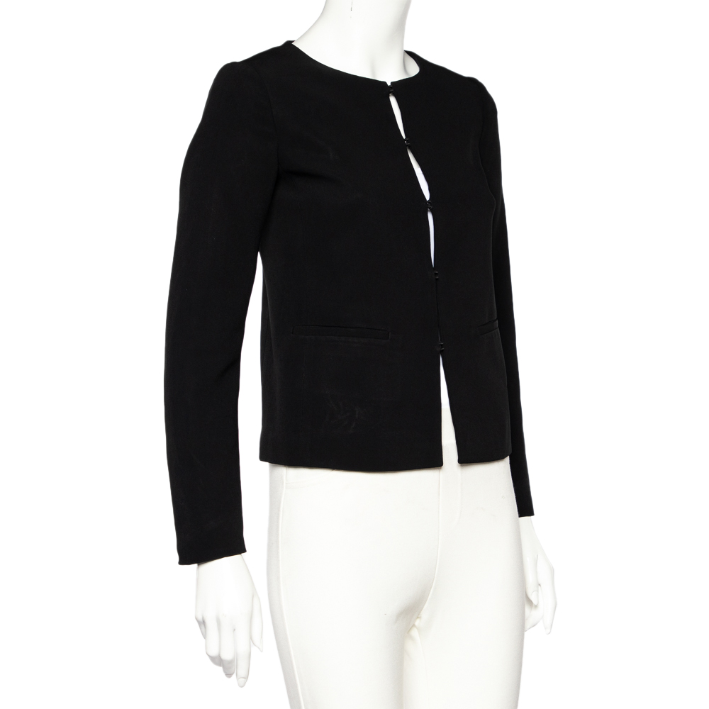 

Valentino Black Crepe Hook Front Collarless Jacket