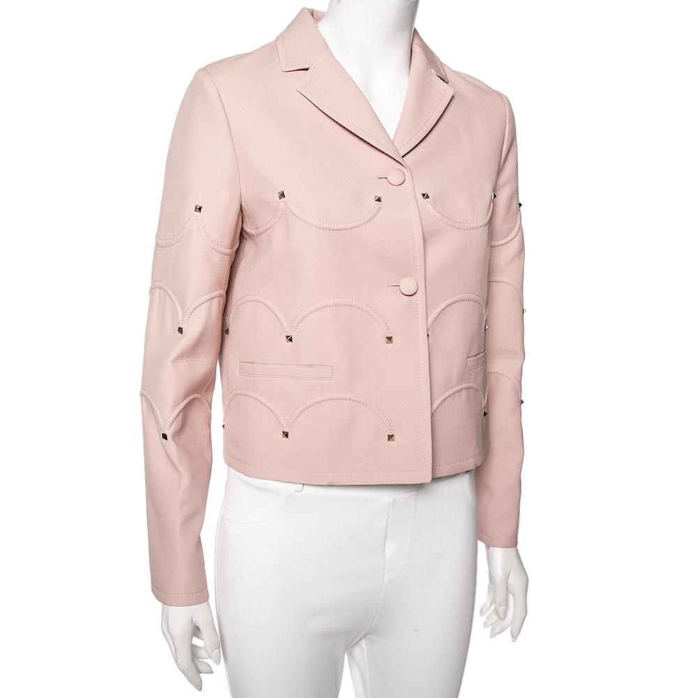 

Valentino Dusky Pink Wool Crepe Rock Studded Button Front Jacket