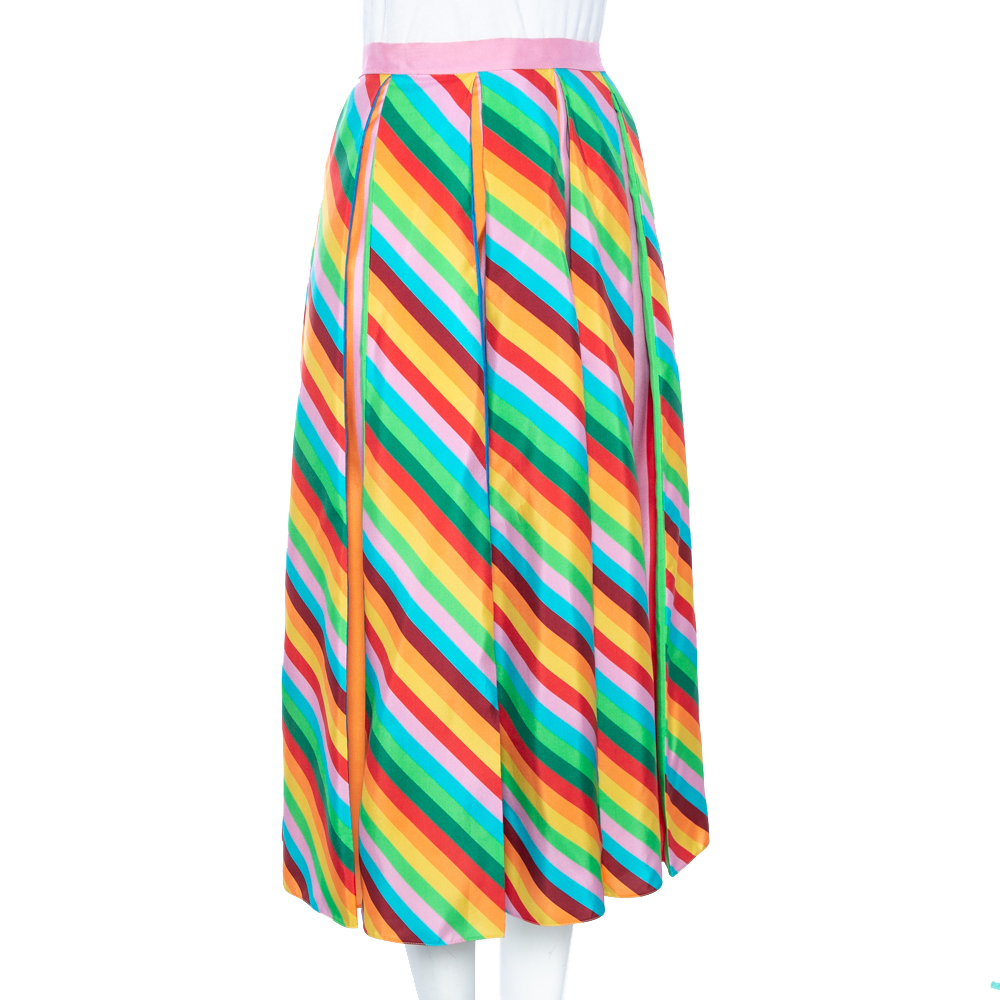 

Valentino Multicolored Striped Silk Pleated Midi Skirt, Multicolor