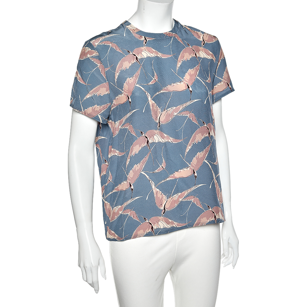 

Valentino Blue Bird Printed Silk Top