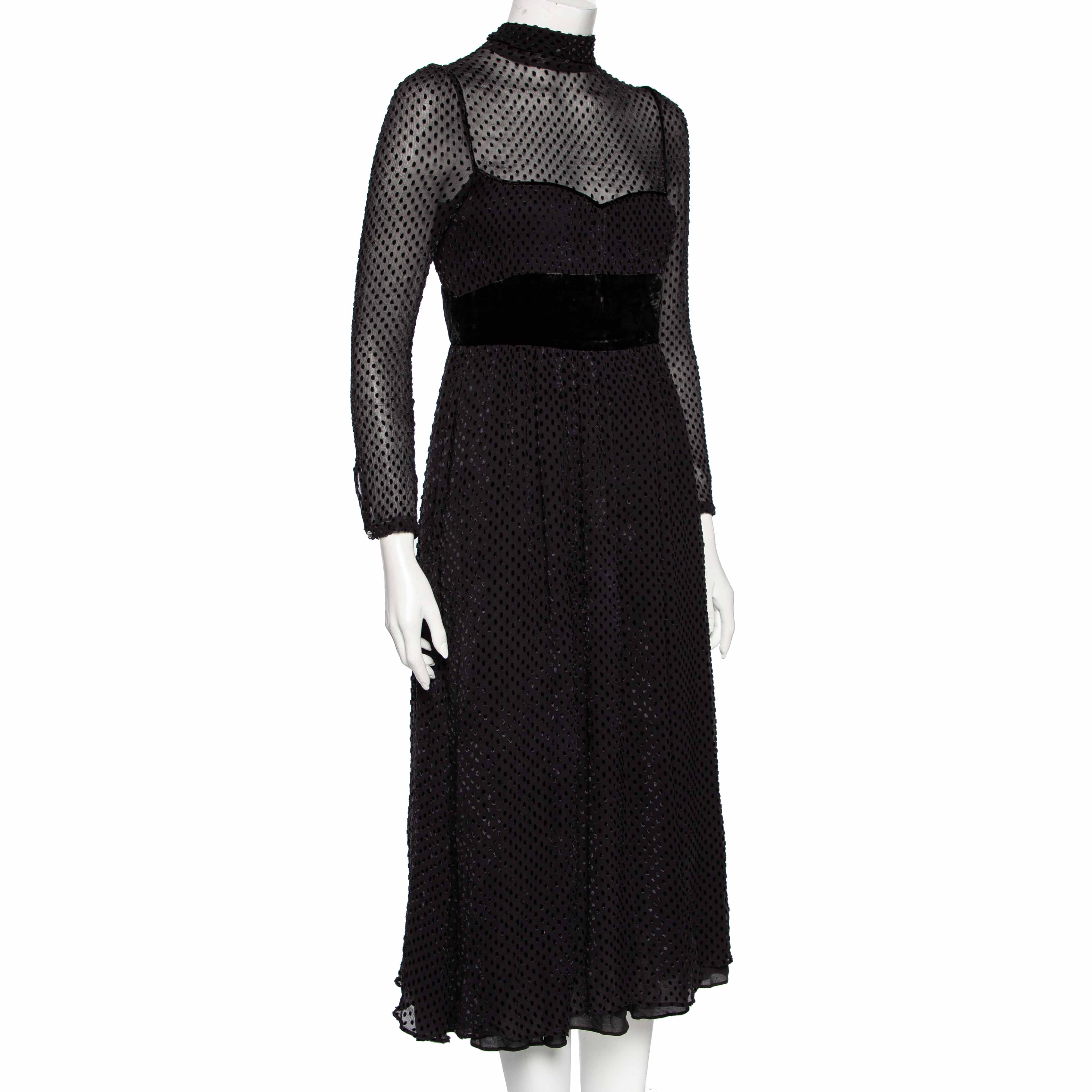 

Valentino Black Velvet Polka Dotted & Silk Neck Tie Detailed Midi Dress