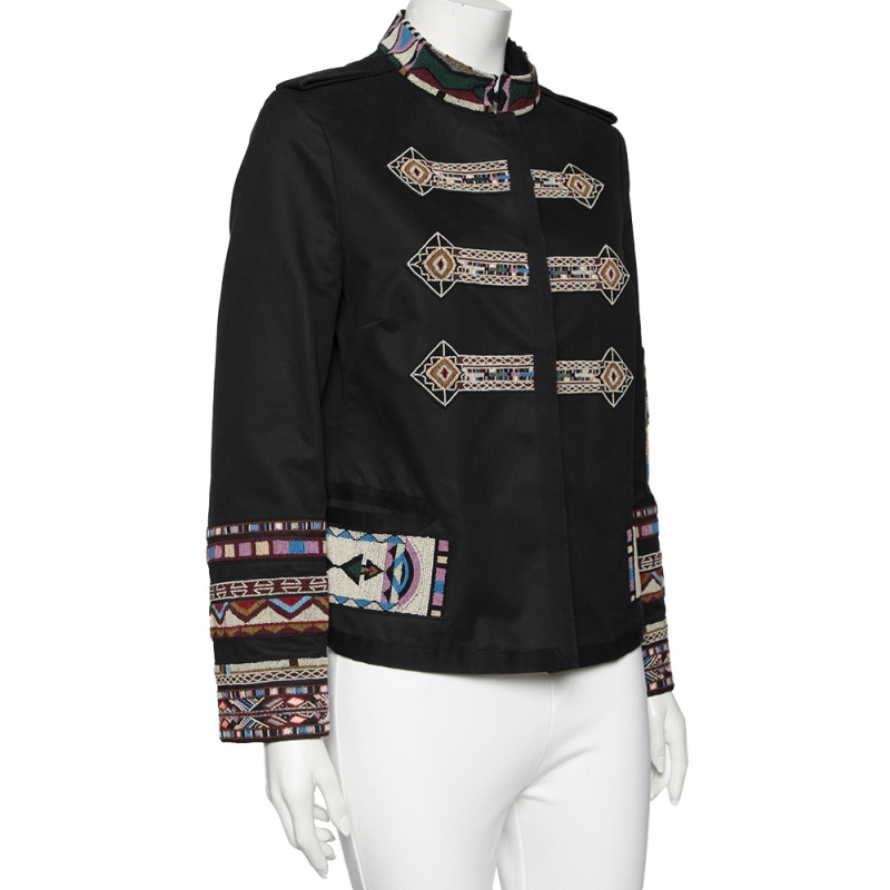 

Valentino Black Tribal Beat Embellished Cotton Military Jacket
