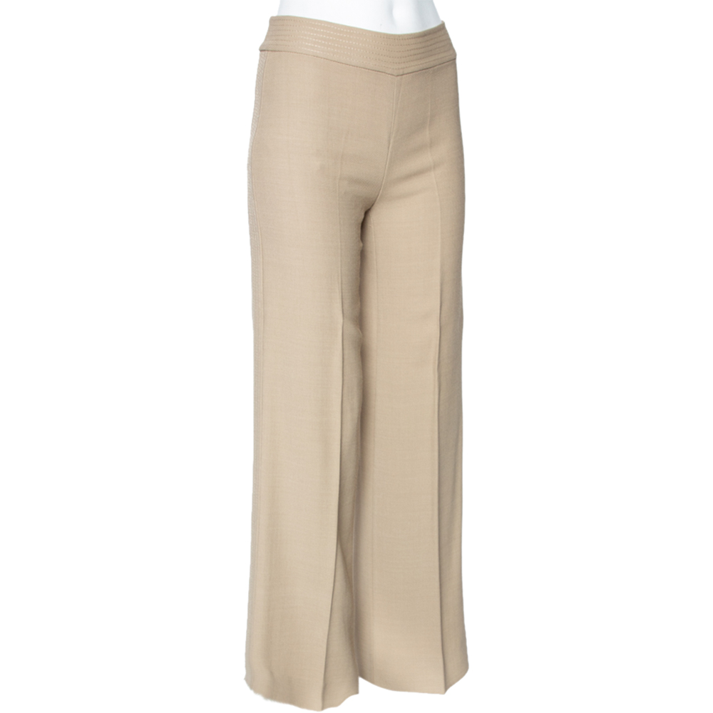 

Valentino Beige Wool Crepe Wide Leg Pants