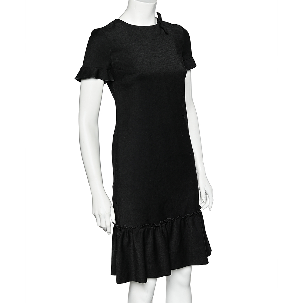 

Valentino Black Wool Ruffled Hem Dress