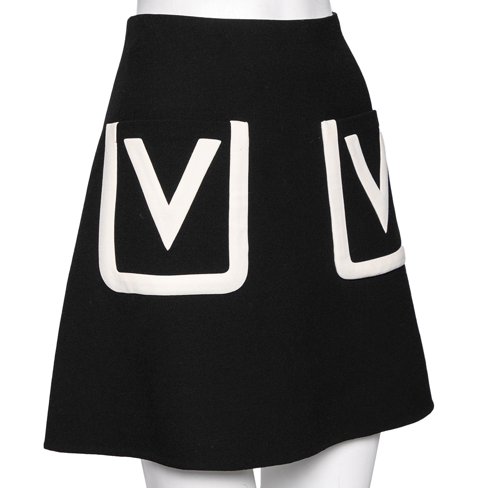 

Valentino Black Wool V Pocket Detailed A-Line Skirt