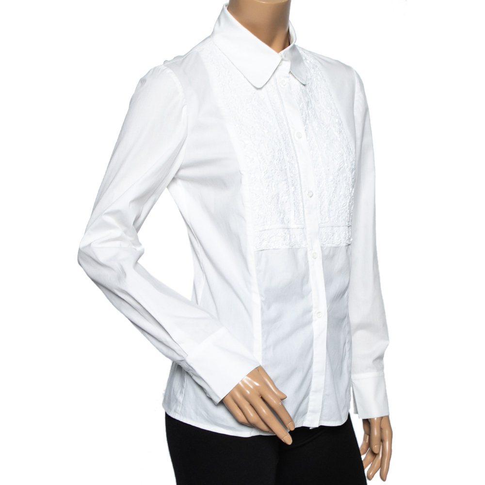 

Valentino White Bead Embellished Cotton Button Front Shirt