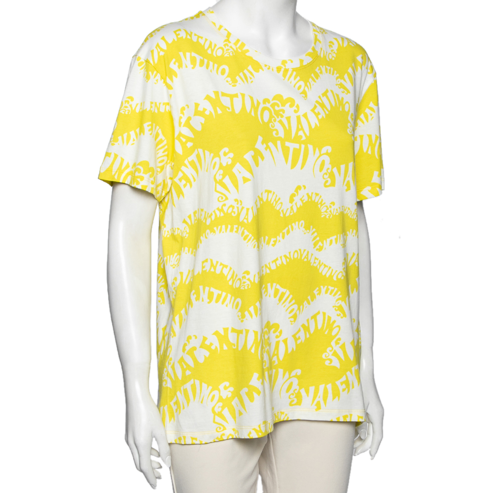 

Valentino Yellow Logo Wave Printed Cotton Short Sleeve T-Shirt