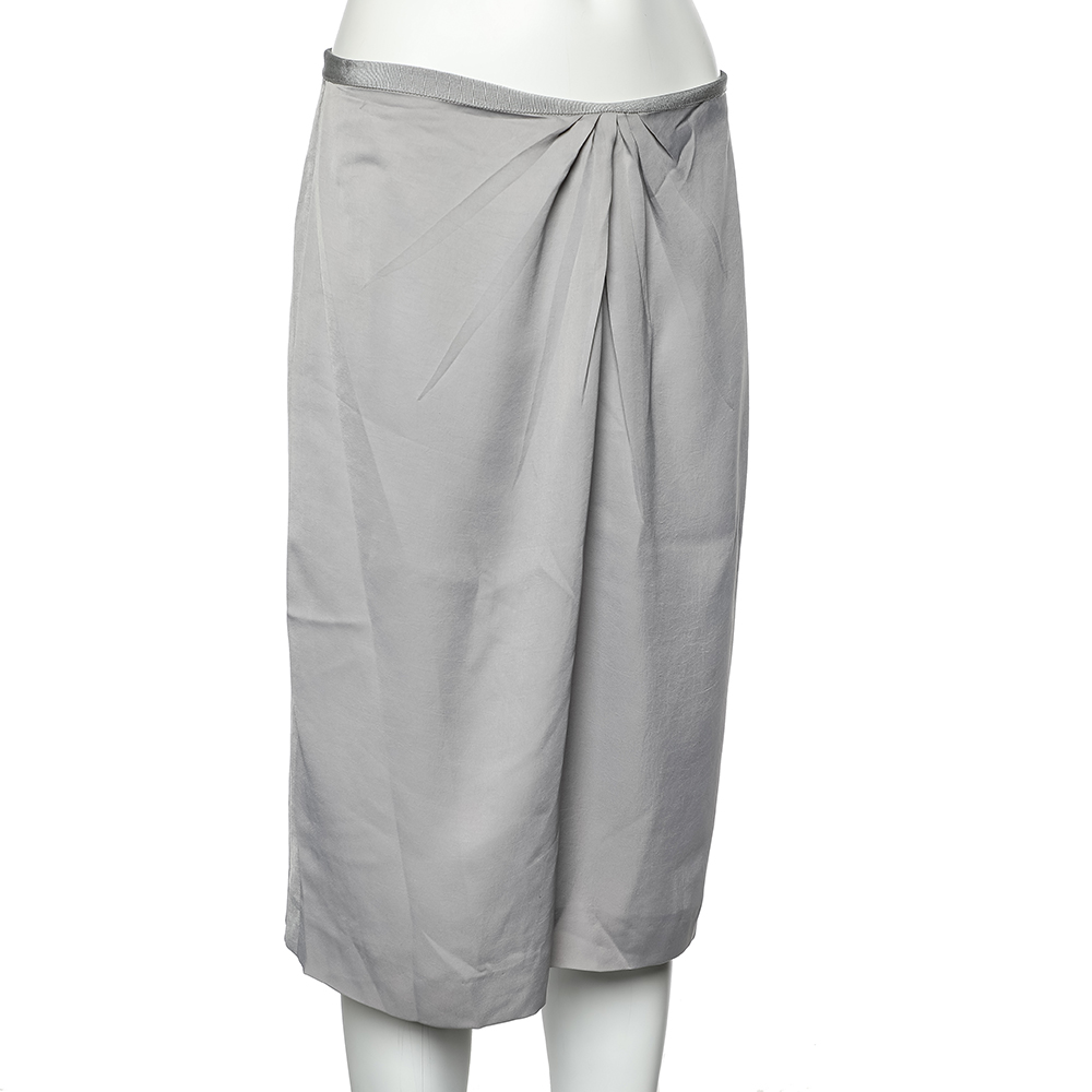 

Valentino Grey Georgette Pleated Waist Detail Skirt