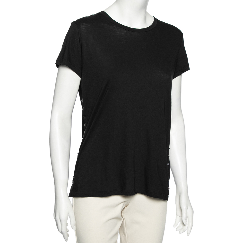 

Valentino Black Cotton Stud Embellished Short Sleeve T-Shirt