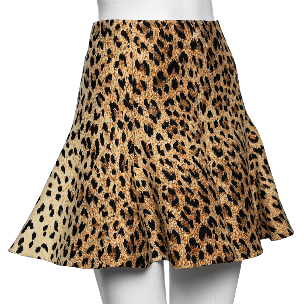 

Valentino Leopard Print Wool Mini Skirt, Brown