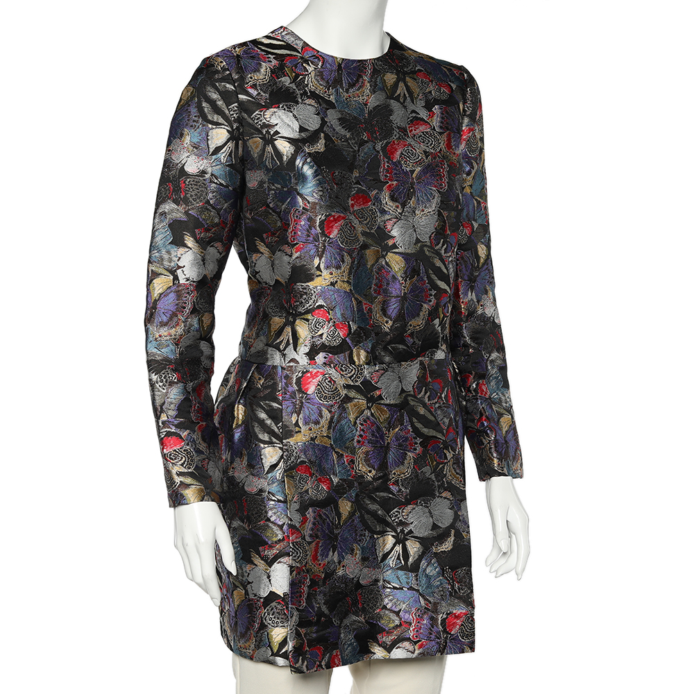 

Valentino Multicolor Butterfly Silk Jacquard Low Pleat Detail Mini Dress