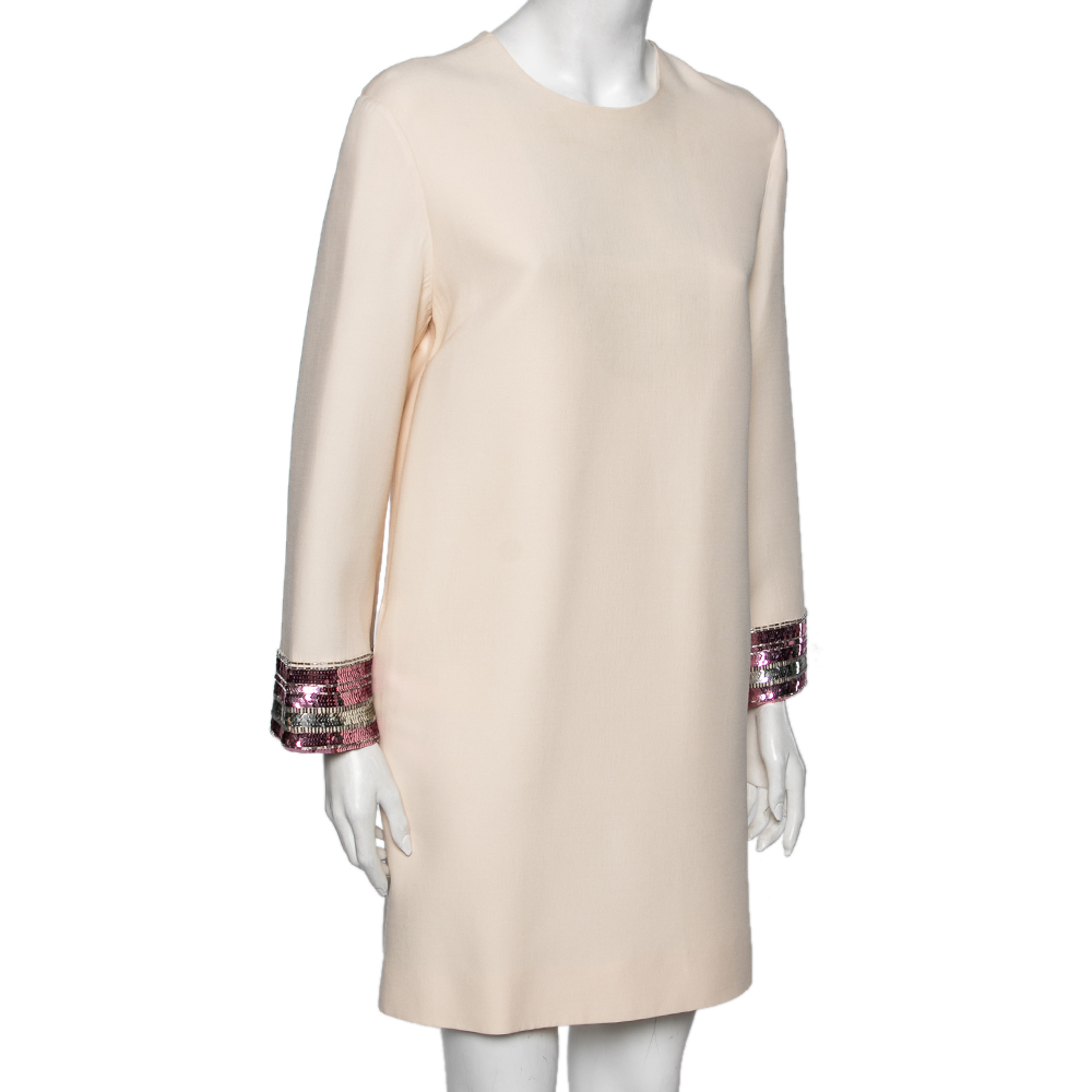 

Valentino Pink Crepe Sequin Embellished Shift Dress