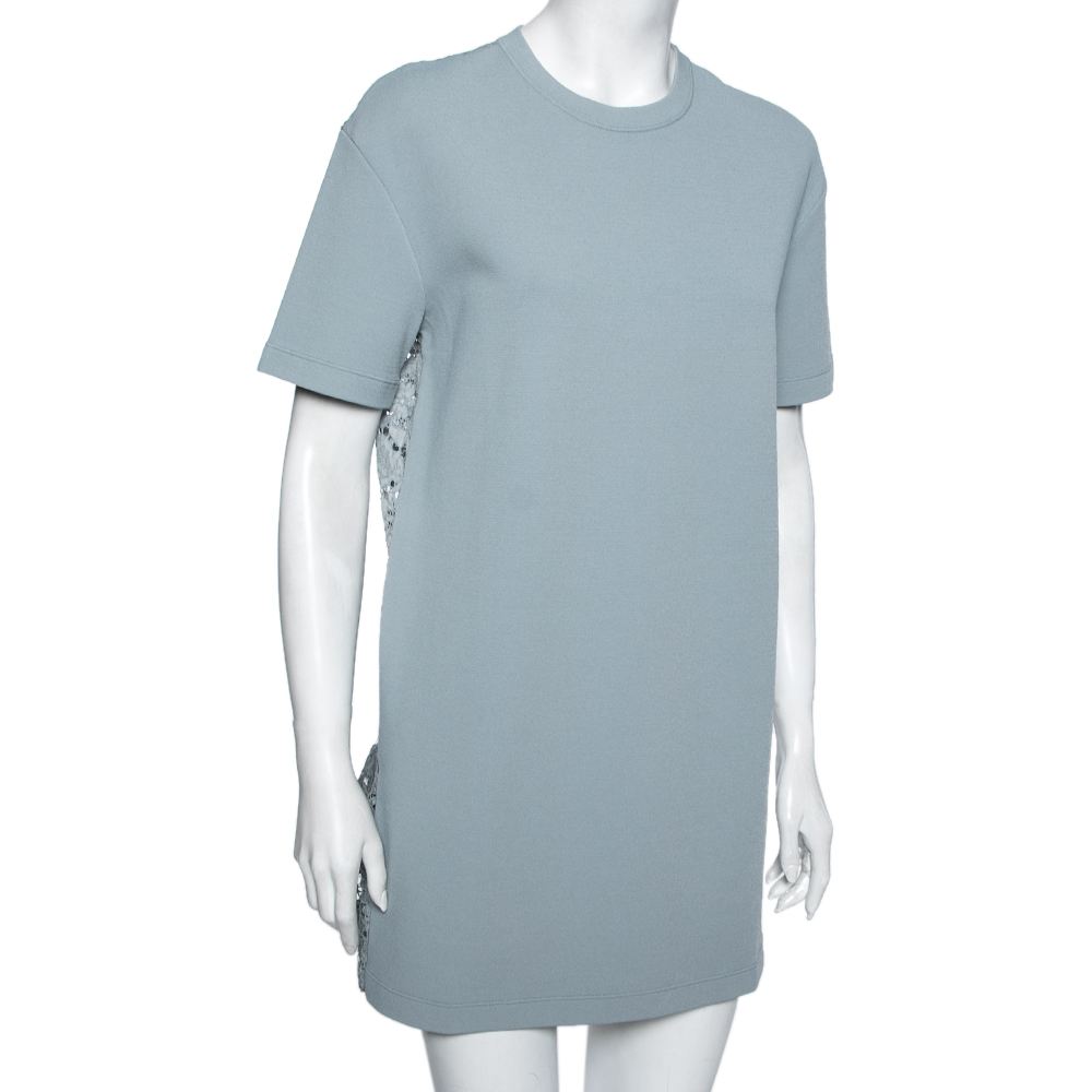 

Valentino Grey Lace & Stretch Knit Paneled T-Shirt Dress