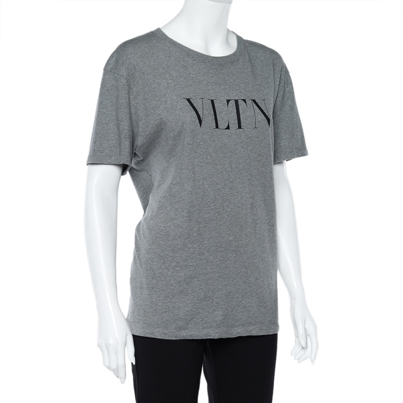 

Valentino Grey VLTN Printed Cotton Crewneck Oversized T-Shirt