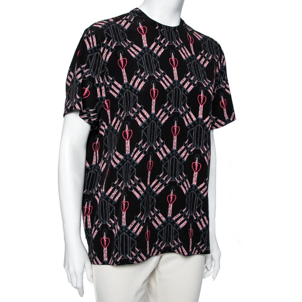 

Valentino Black Loveblade Printed Silk Short Sleeve Blouse