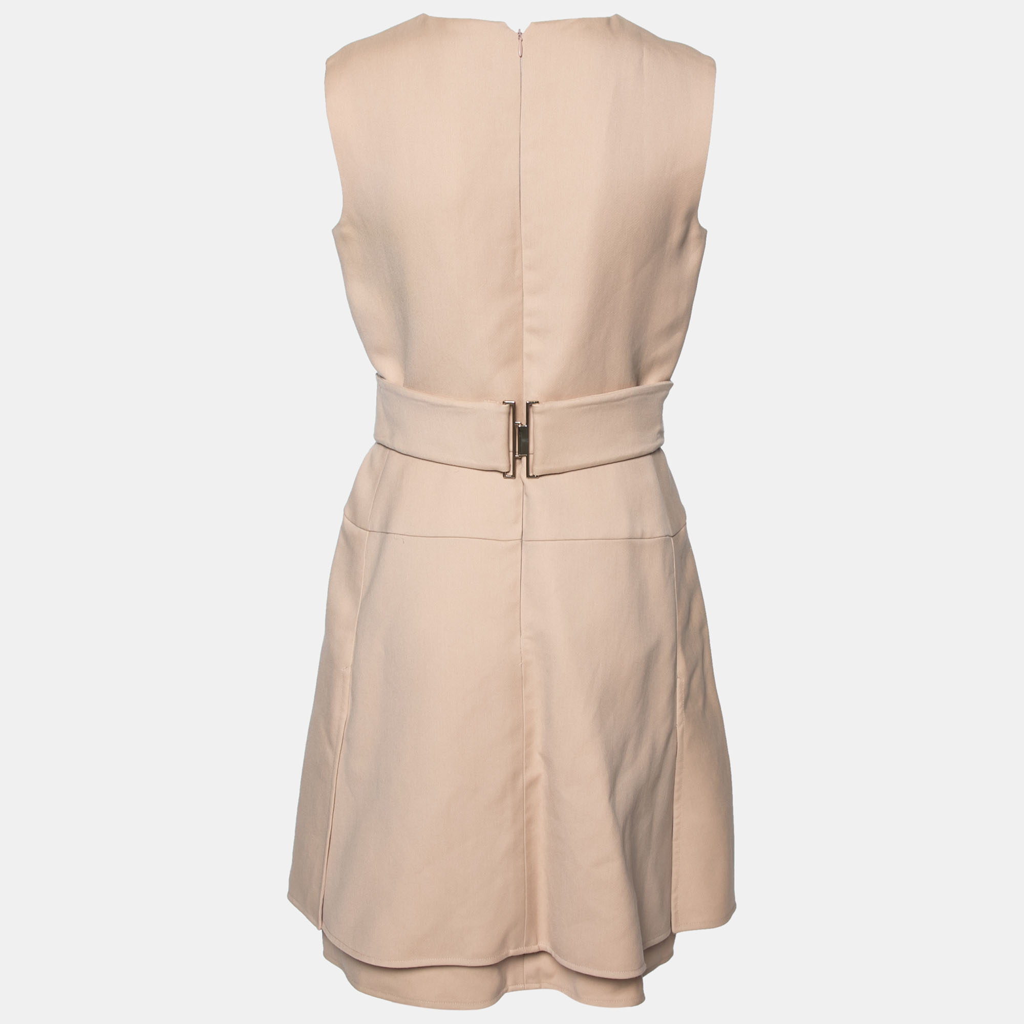

Valentino Beige Wool & Silk Bow Detail Belted Sleeveless Dress
