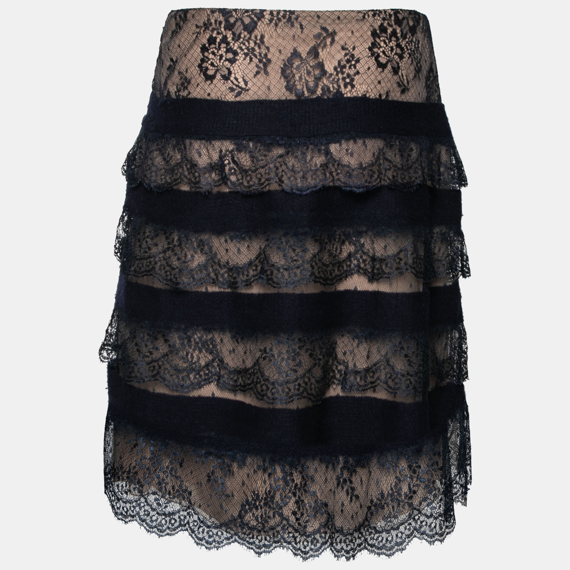 

Valentino Blue and Beige Ruffle Trim Lace Skirt