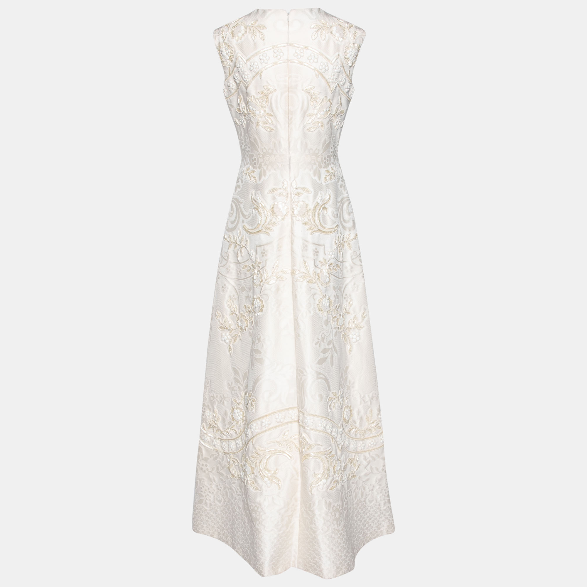 

Valentino Cream Floral Textured Jacquard and Embellished Maxi Sleeveless Dress
