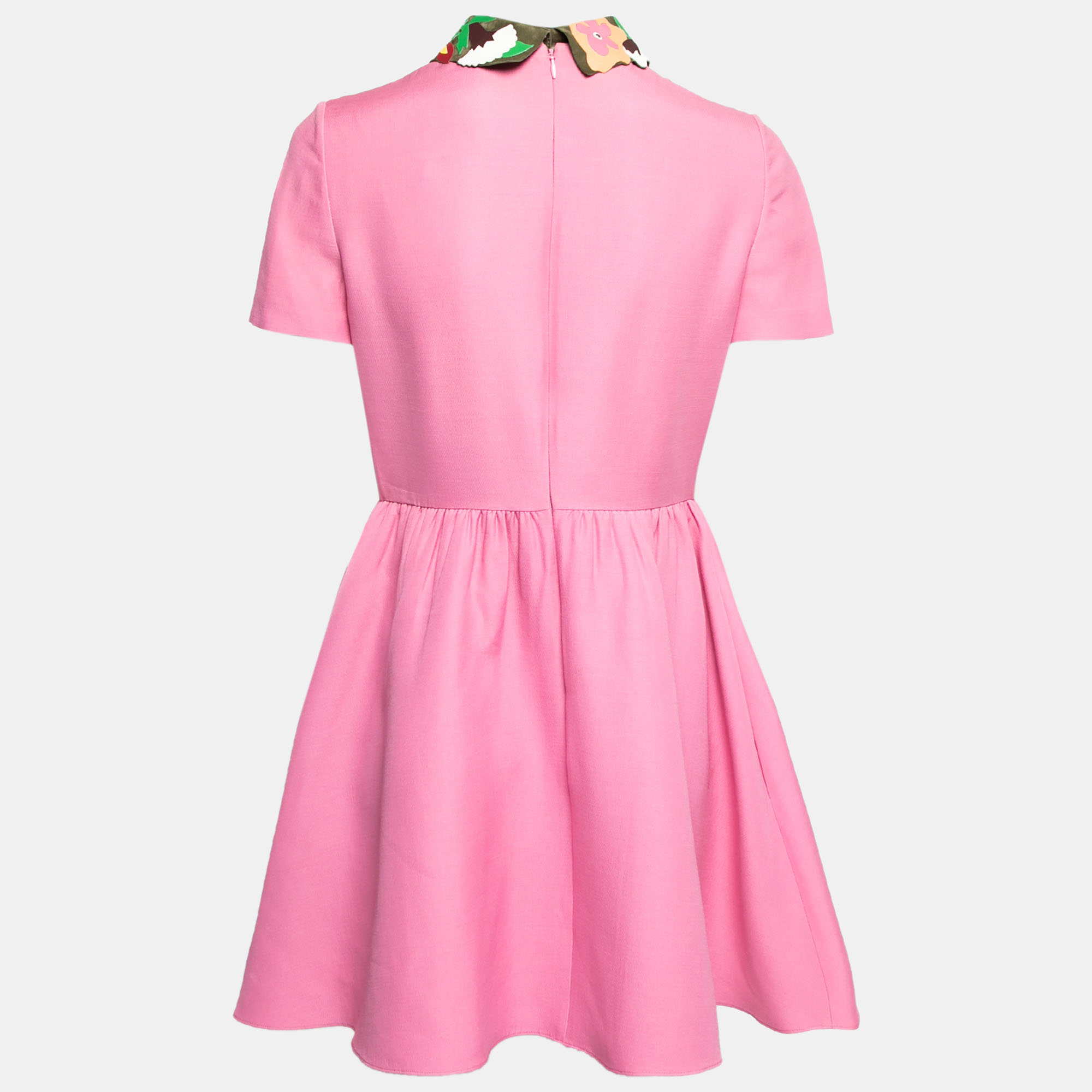 

Valentino Pink Wool & Silk Leather Applique Detail Short Sleeve Dress