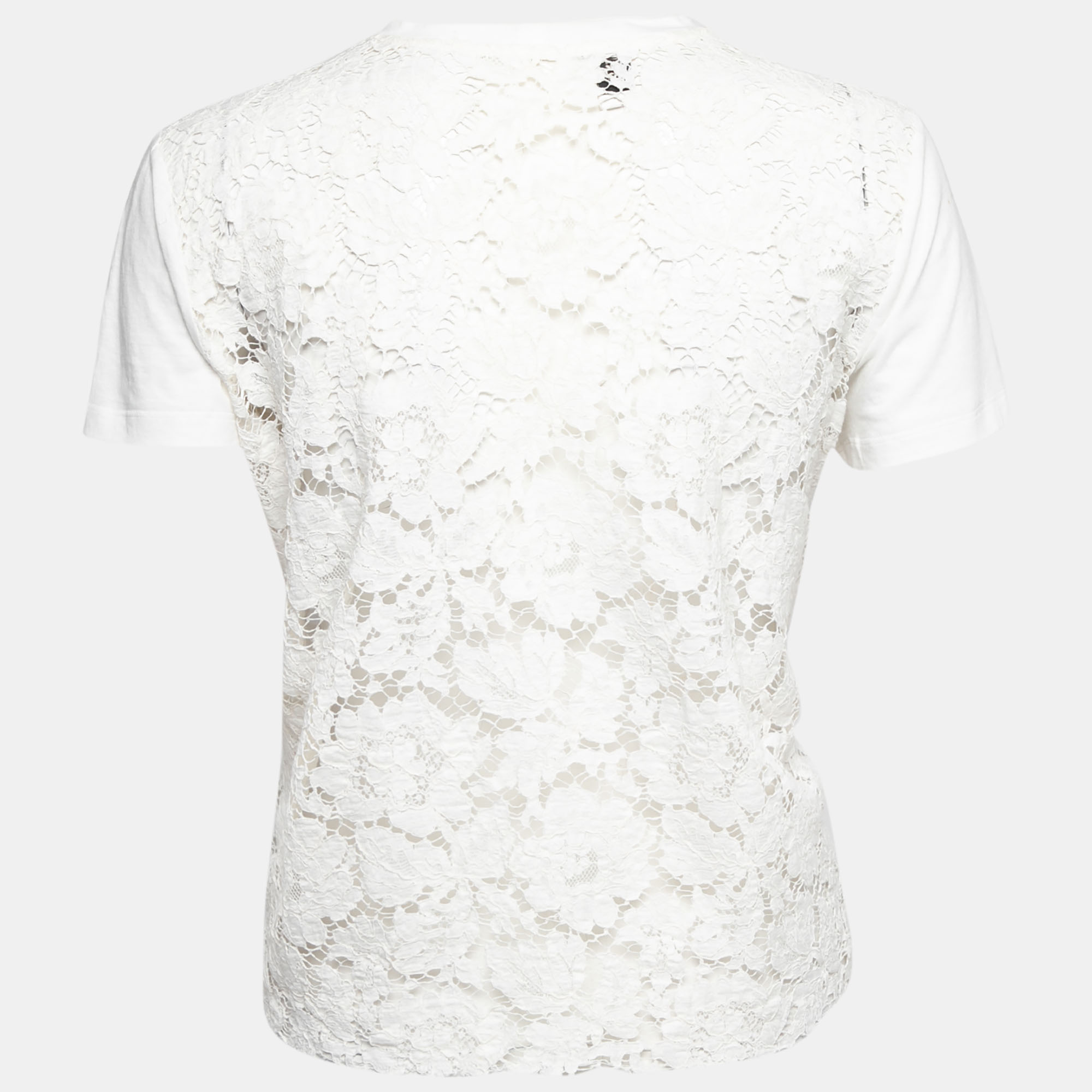 

Valentino Off White Cotton & Lace Paneled Short Sleeve T-Shirt