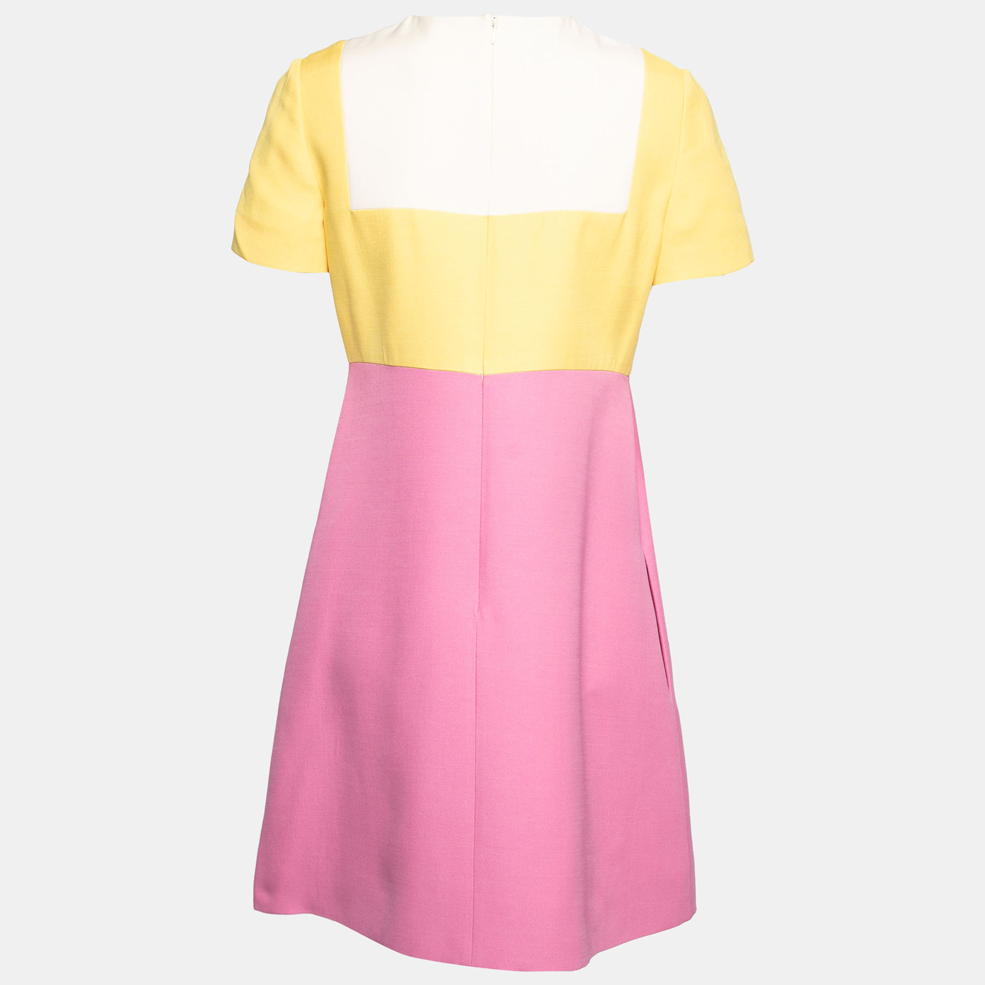 

Valentino Pink Color-block Wool & Silk Pleat Detail Short Sleeve Dress