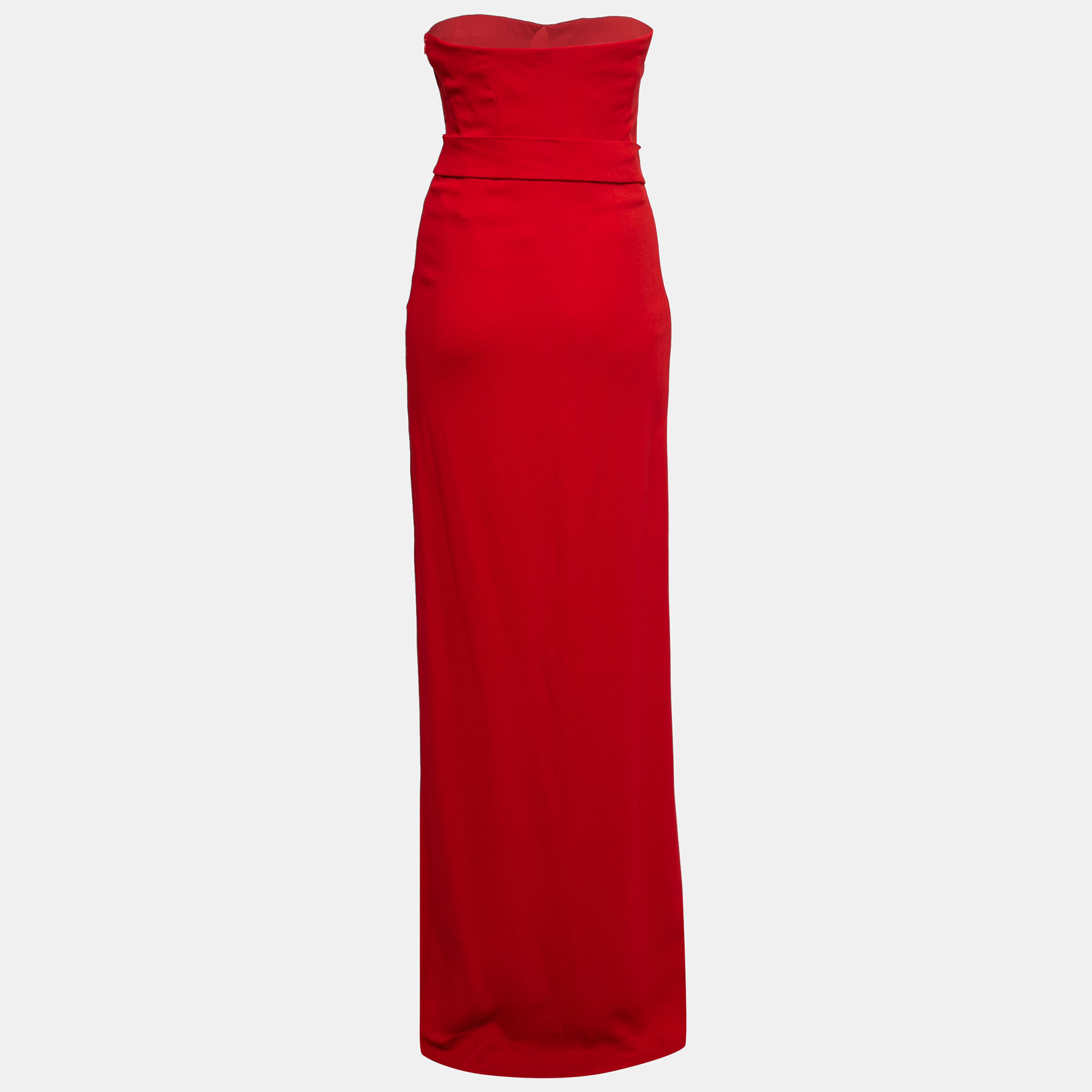 

Valentino Red Crepe Ruffle Detail Strapless Maxi Dress
