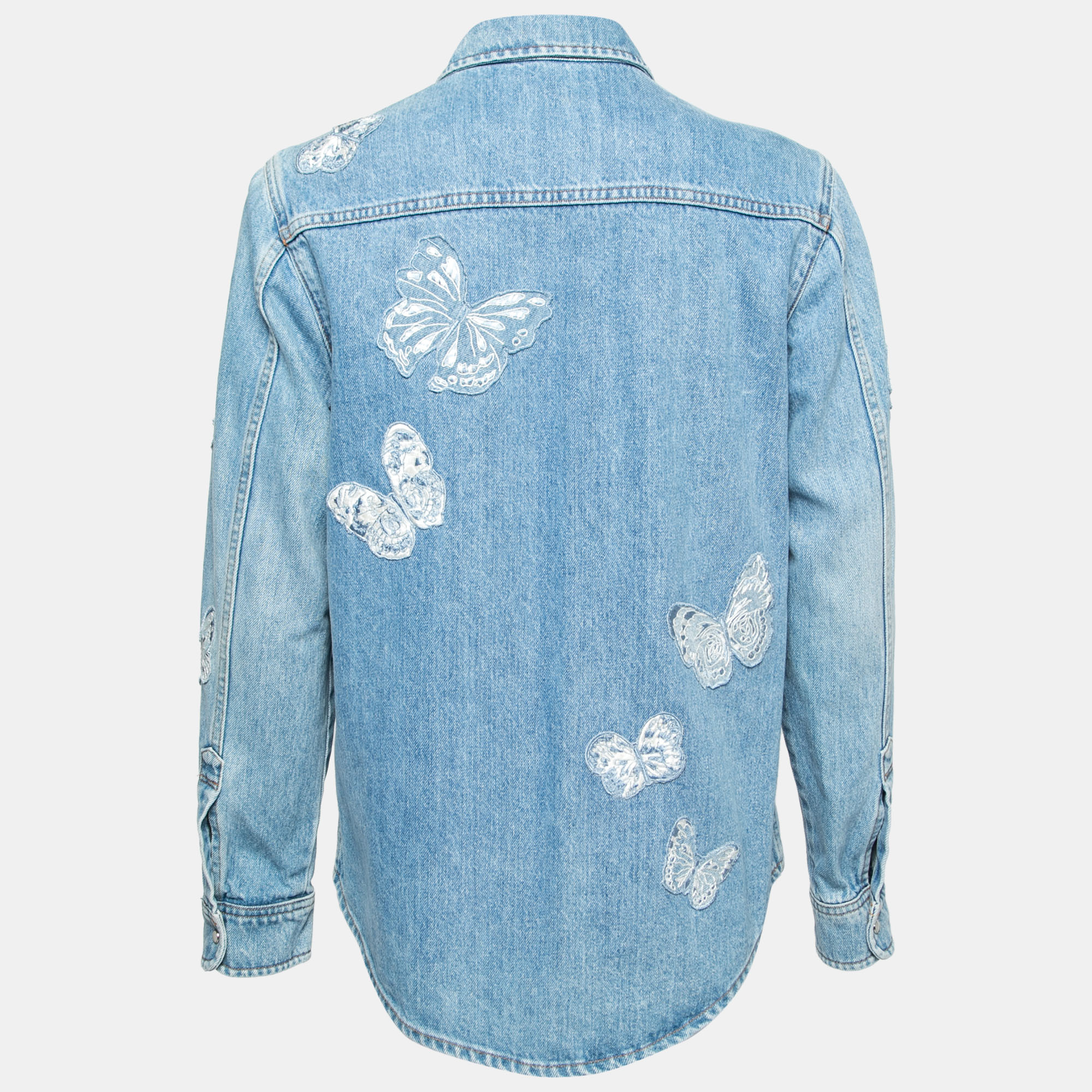 

Valentino Blue Denim Butterfly Embroidered Button Front Shirt